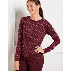 T by Talbots Sweater Womens 2XL Petite Burgundy Pink Polka Dot Wrap Hem Pullover